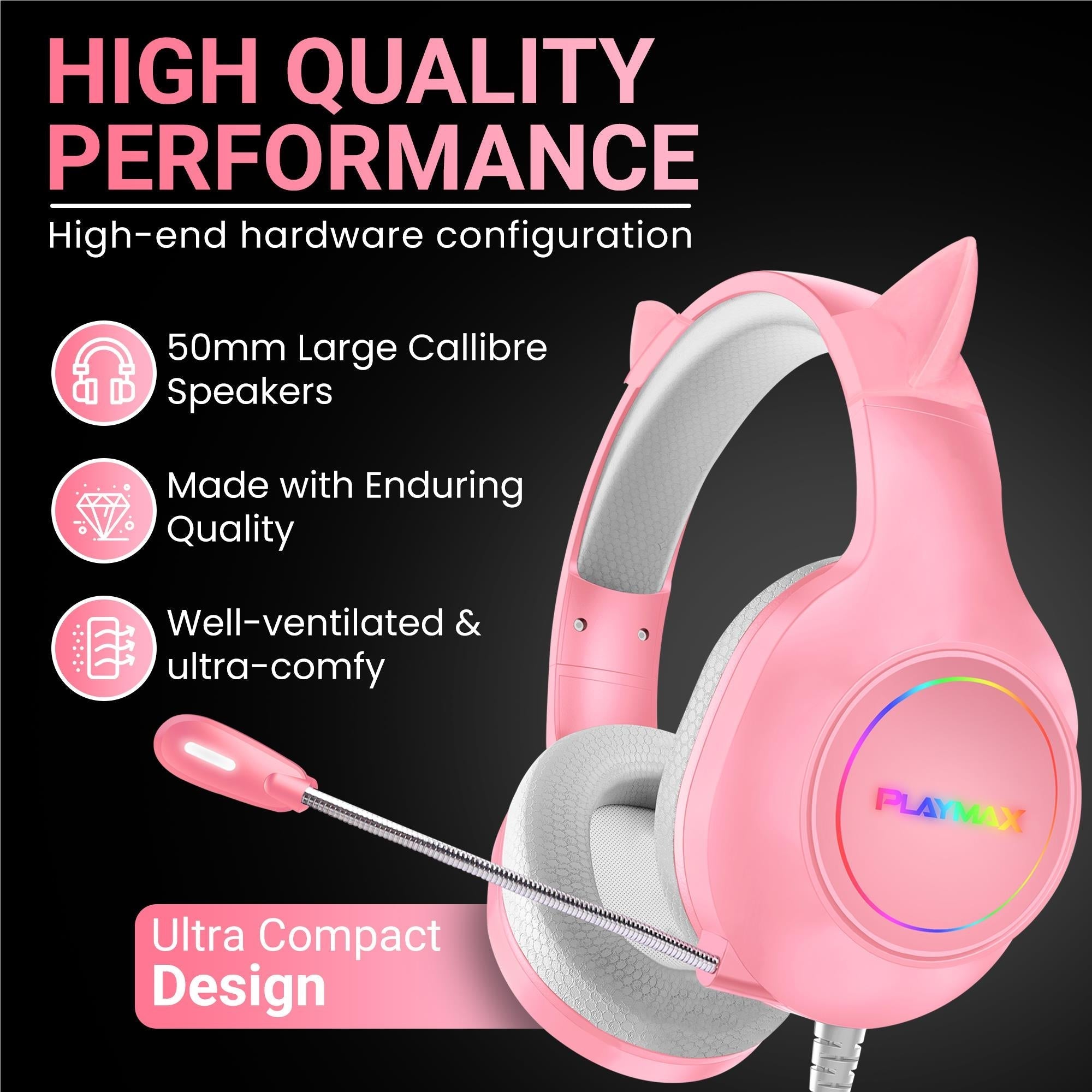 Playmax RGB Cat Ear Gaming Headset - Pink